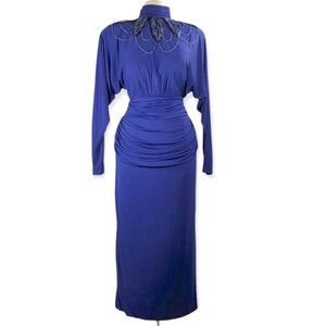 1982 Vtg CASADEI ELETRA evening beaded purple blue dress. SZ 12 M
